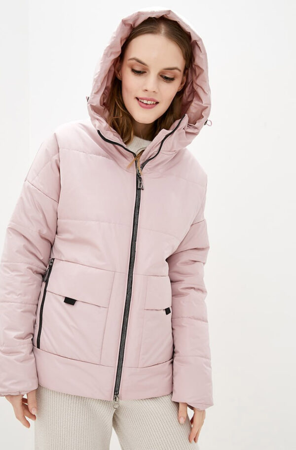 Демісезонна куртка пудрова зі вшитим каптуром | 85178
