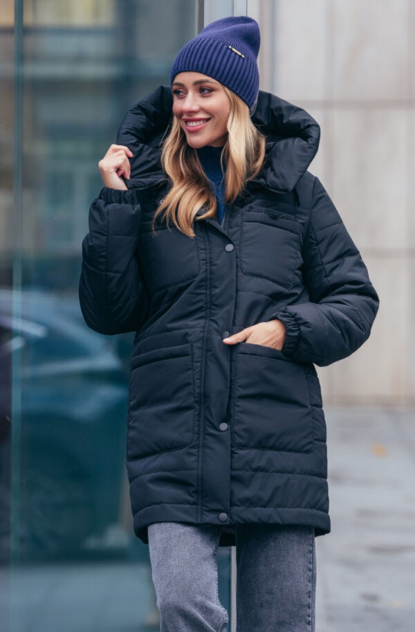 Демісезонна подовжена куртка чорна | 85213