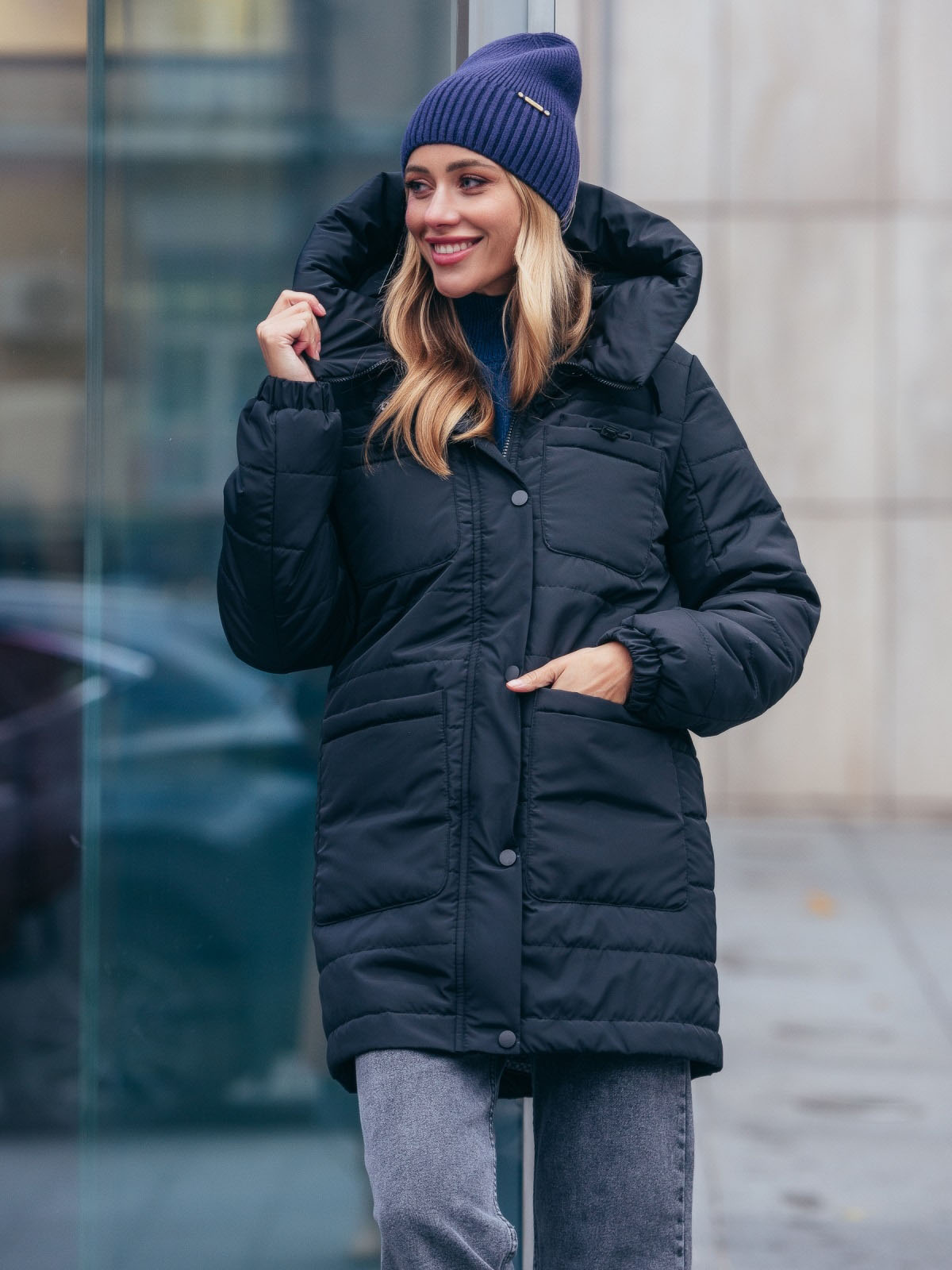 Демісезонна подовжена куртка чорна | 85213 Демісезонна подовжена куртка чорна | 85213