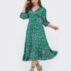 Шовкове плаття-кльош зелене в принт | 84898 Шовкове плаття-кльош зелене в принт | 84898