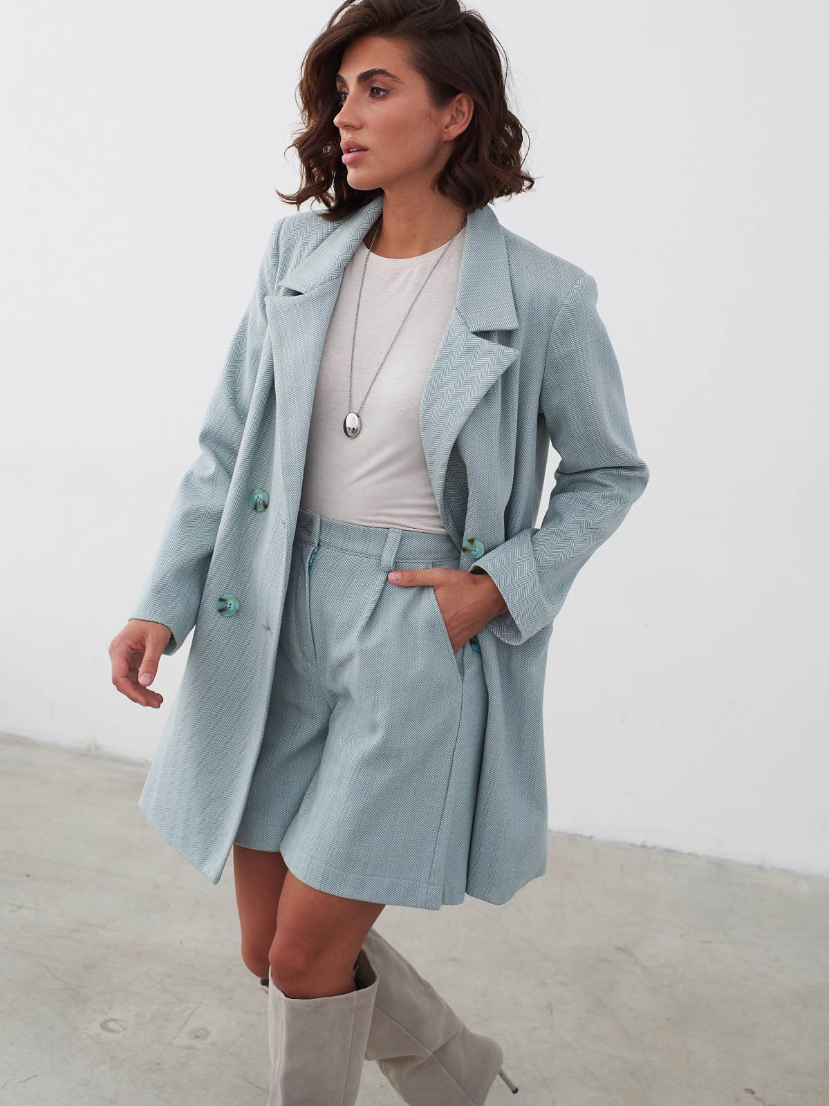Костюм з шортами та піджаком блакитний | 85069 Костюм з шортами та піджаком блакитний | 85069