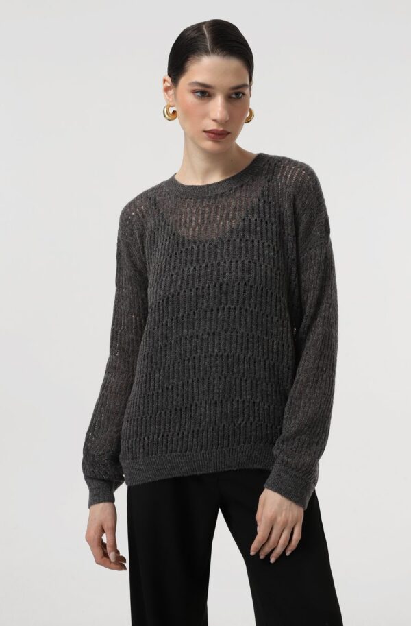 Напівпрозорий в'язаний джемпер темно-сірий | 84825