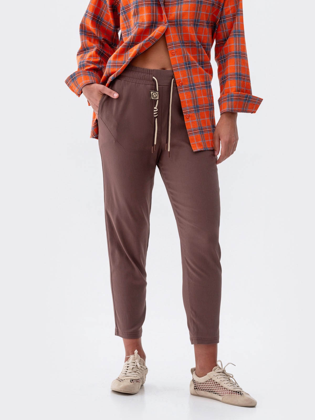 Укорочені штани коричневі завужені до низу | 84992 Укорочені штани коричневі завужені до низу | 84992