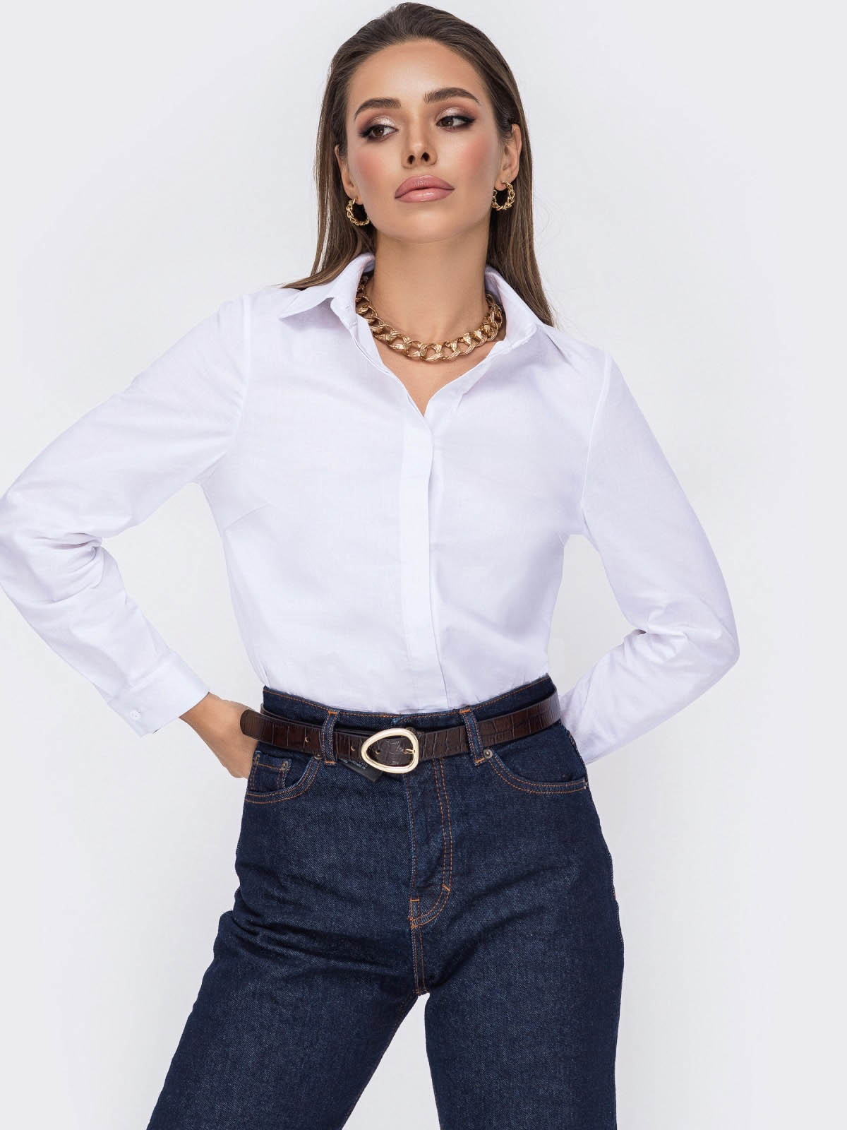 Базова бавовняна сорочка біла | 85357 Базова бавовняна сорочка біла | 85357