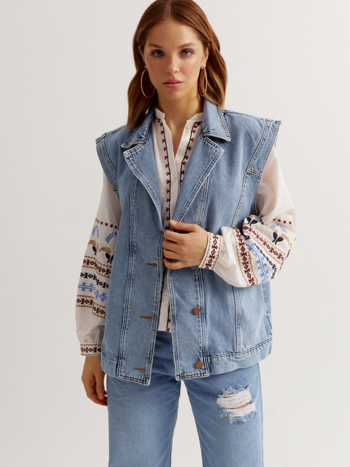 Джинсовий жилет блакитний оверсайз | 84775 Джинсовий жилет блакитний оверсайз | 84775