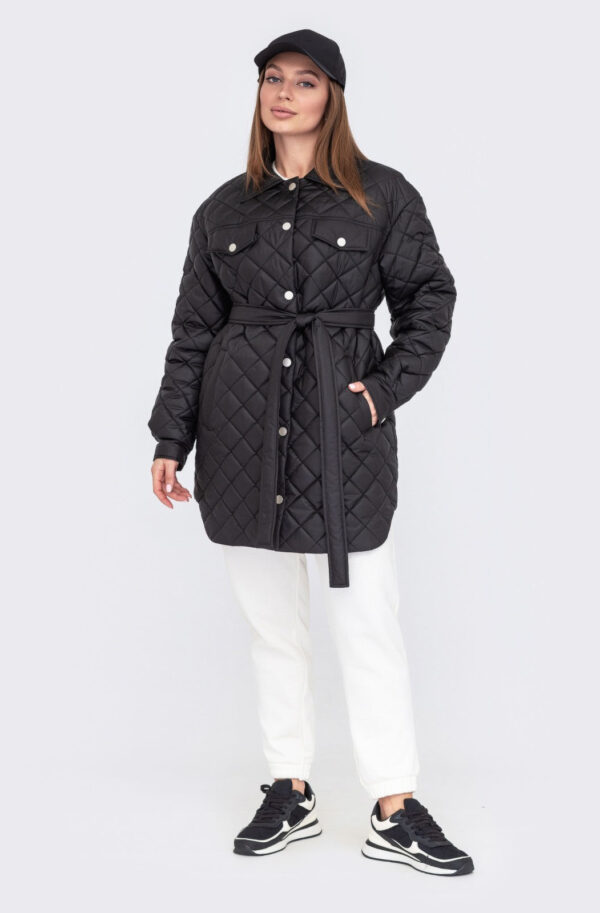 Демісезонна стьобана куртка чорна на кнопках | 85484
