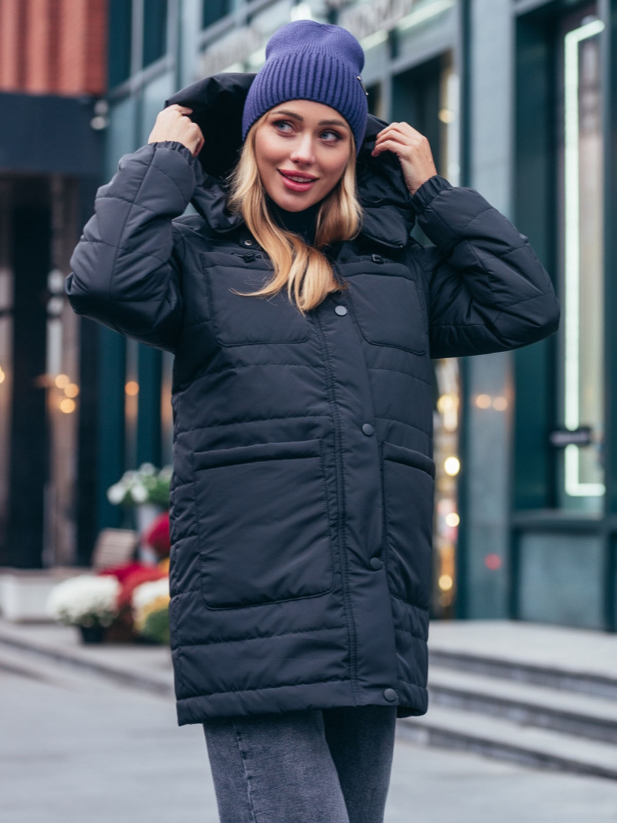 Демісезонна подовжена куртка чорна | 85213 Демісезонна подовжена куртка чорна | 85213