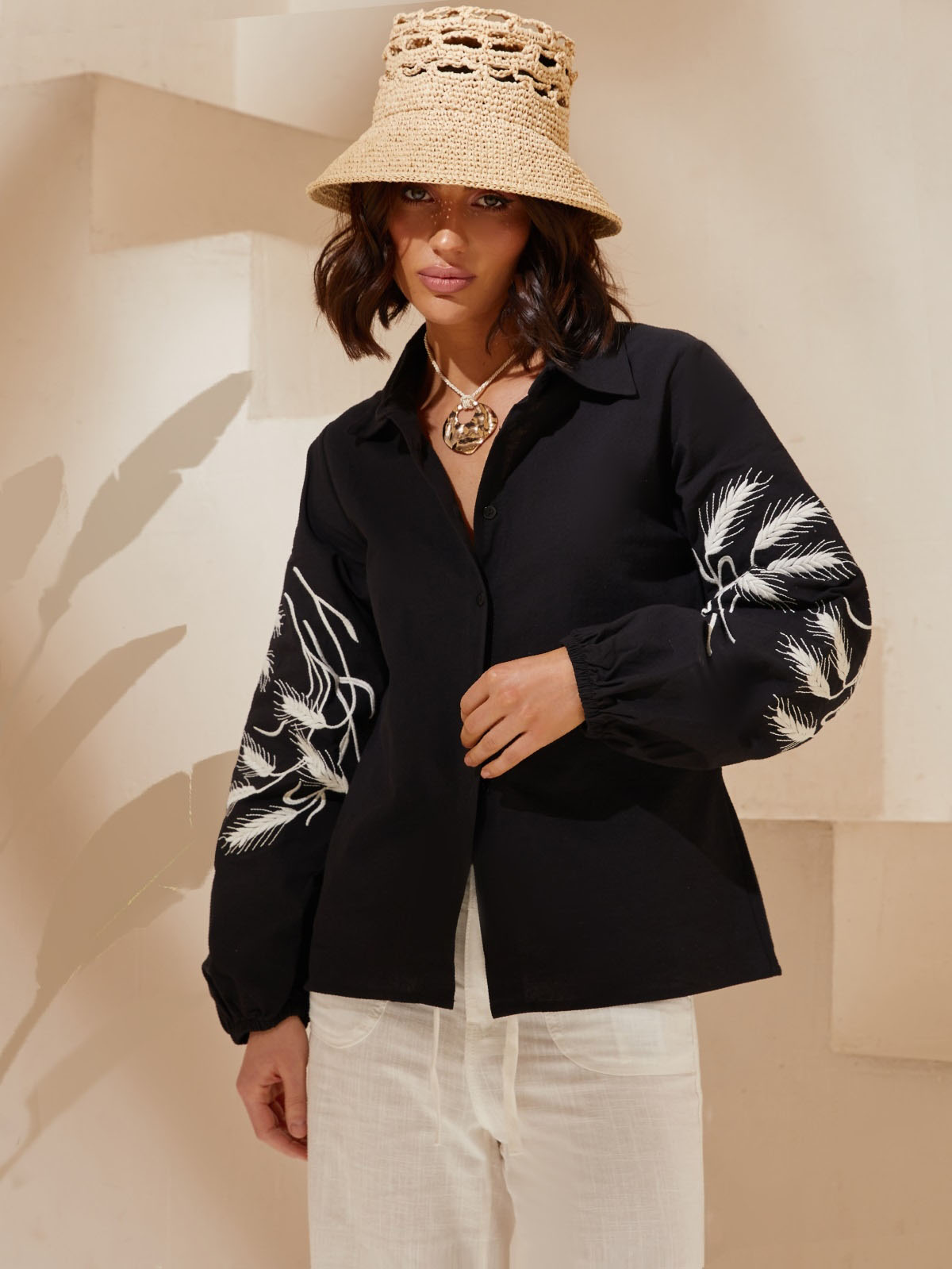 Сорочка з вишивкою Колоски чорна | 85365 Сорочка з вишивкою Колоски чорна | 85365