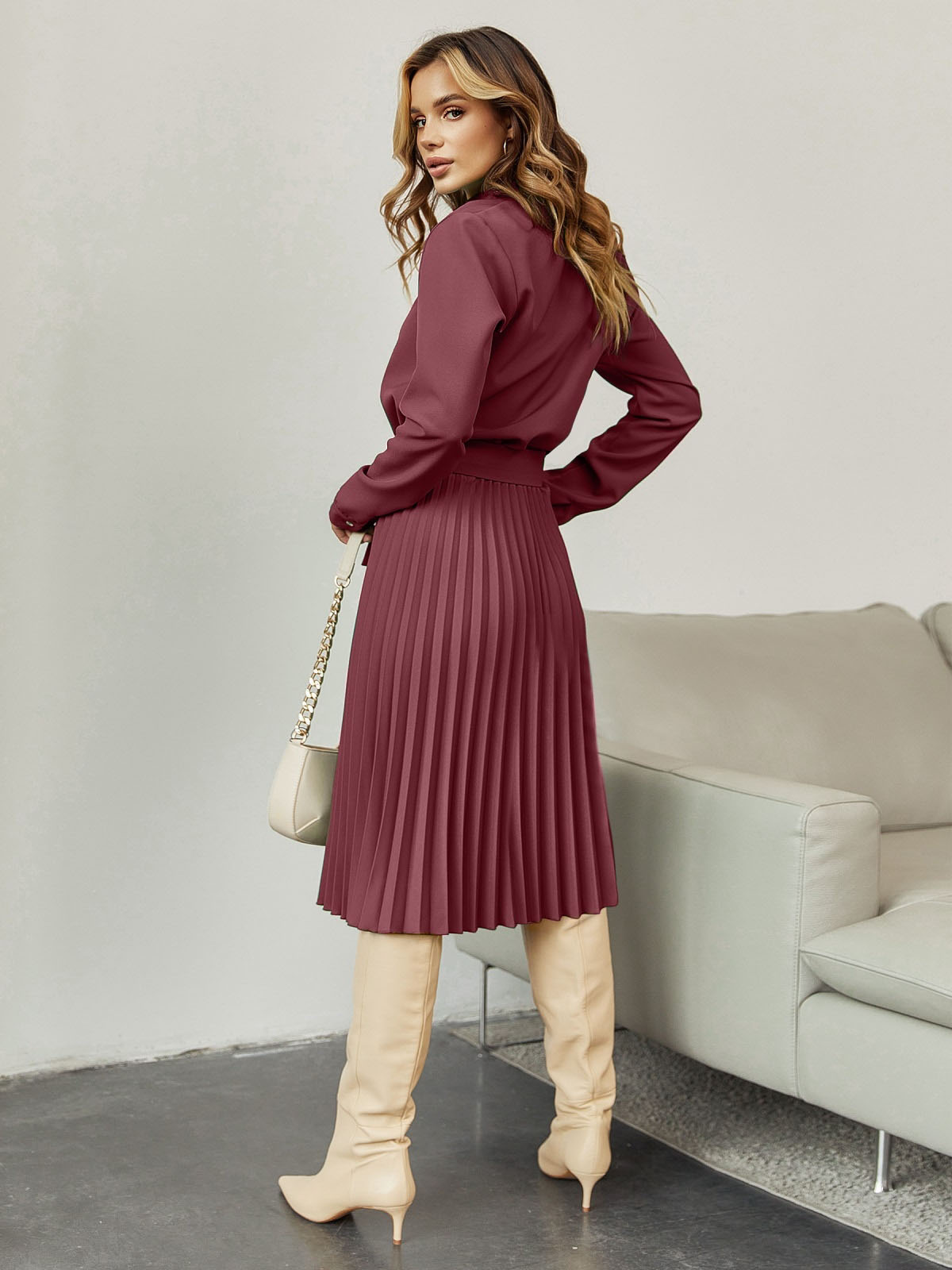 Плаття бордове зі спідницею-плісе | 84944 Плаття бордове зі спідницею-плісе | 84944