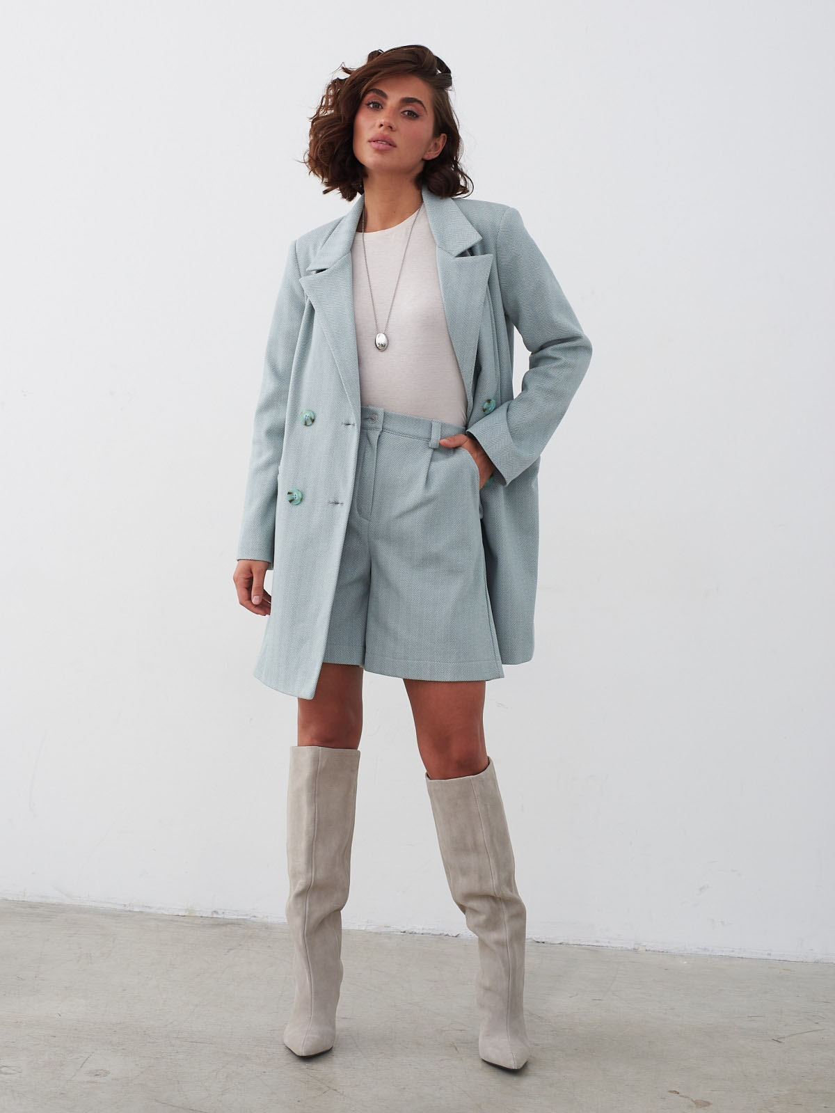 Костюм з шортами та піджаком блакитний | 85069 Костюм з шортами та піджаком блакитний | 85069