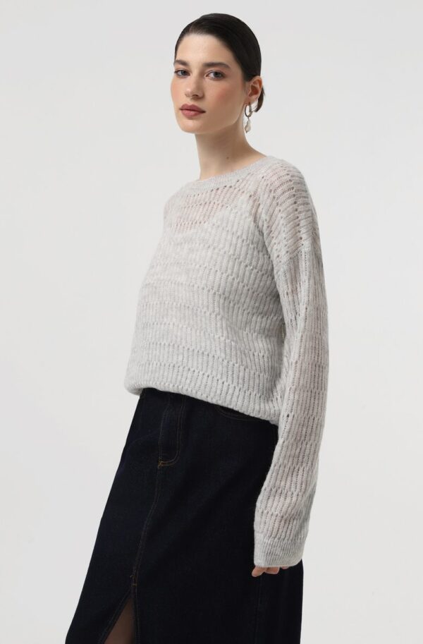 Напівпрозорий в'язаний джемпер світло-сірий | 84817
