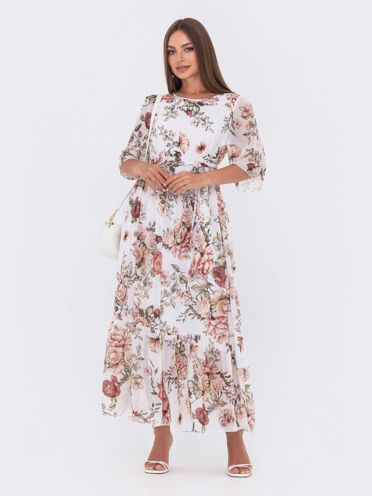 Шифонове плаття-максі біле в принт | 84916 Шифонове плаття-максі біле в принт | 84916