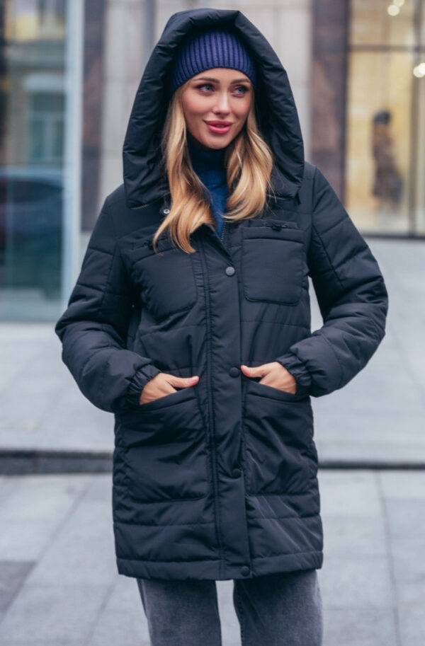 Демісезонна подовжена куртка чорна | 85213
