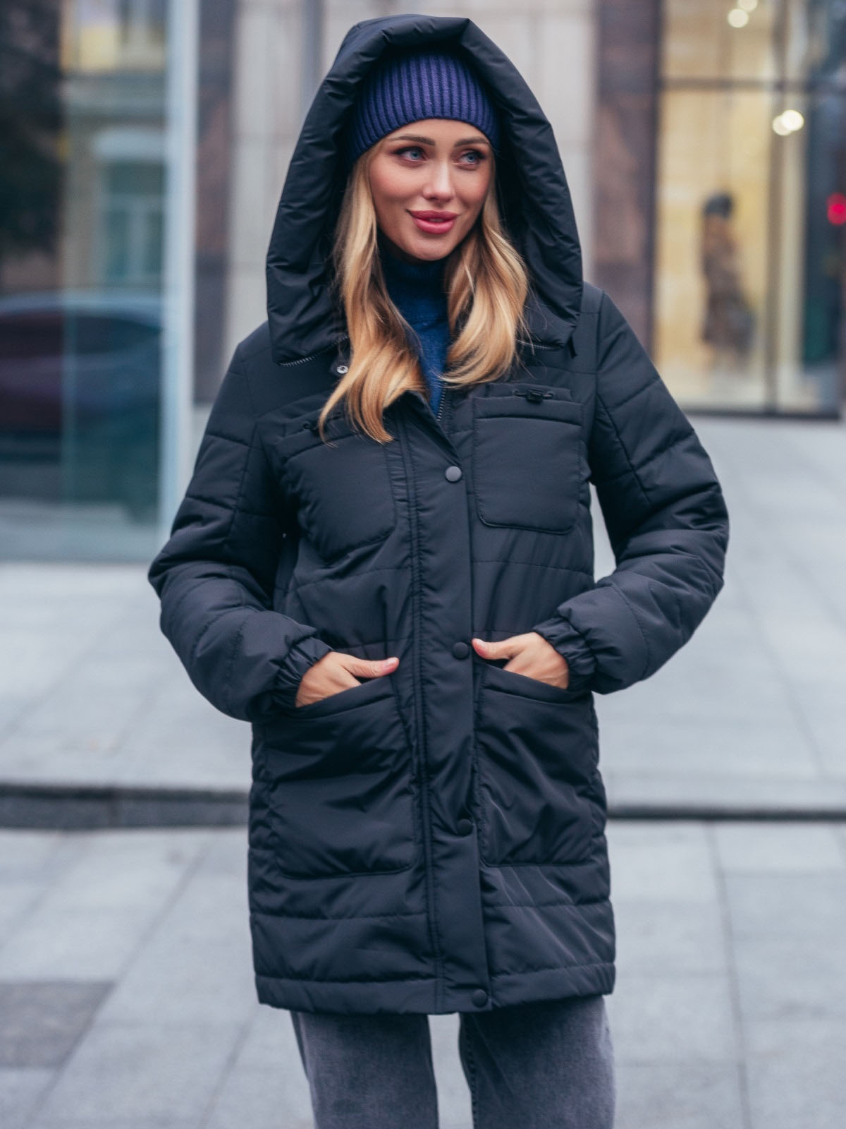 Демісезонна подовжена куртка чорна | 85213 Демісезонна подовжена куртка чорна | 85213