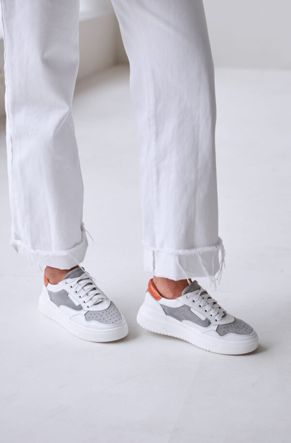 Жіночі кеди сіро-білі із замші та шкіри | 84697