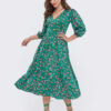 Шовкове плаття-кльош зелене в принт | 84898 Шовкове плаття-кльош зелене в принт | 84898