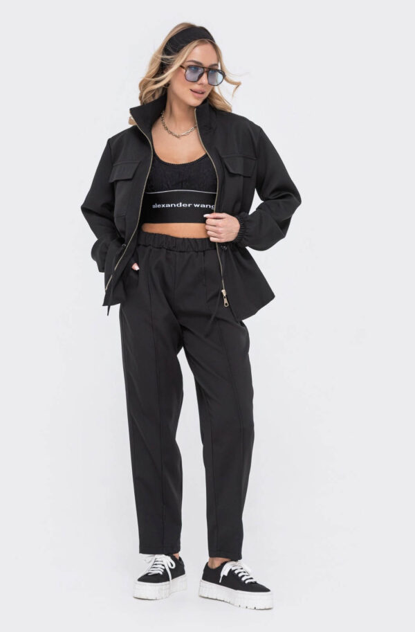 Костюм-двійка чорний з жакетом на блискавці | 84858