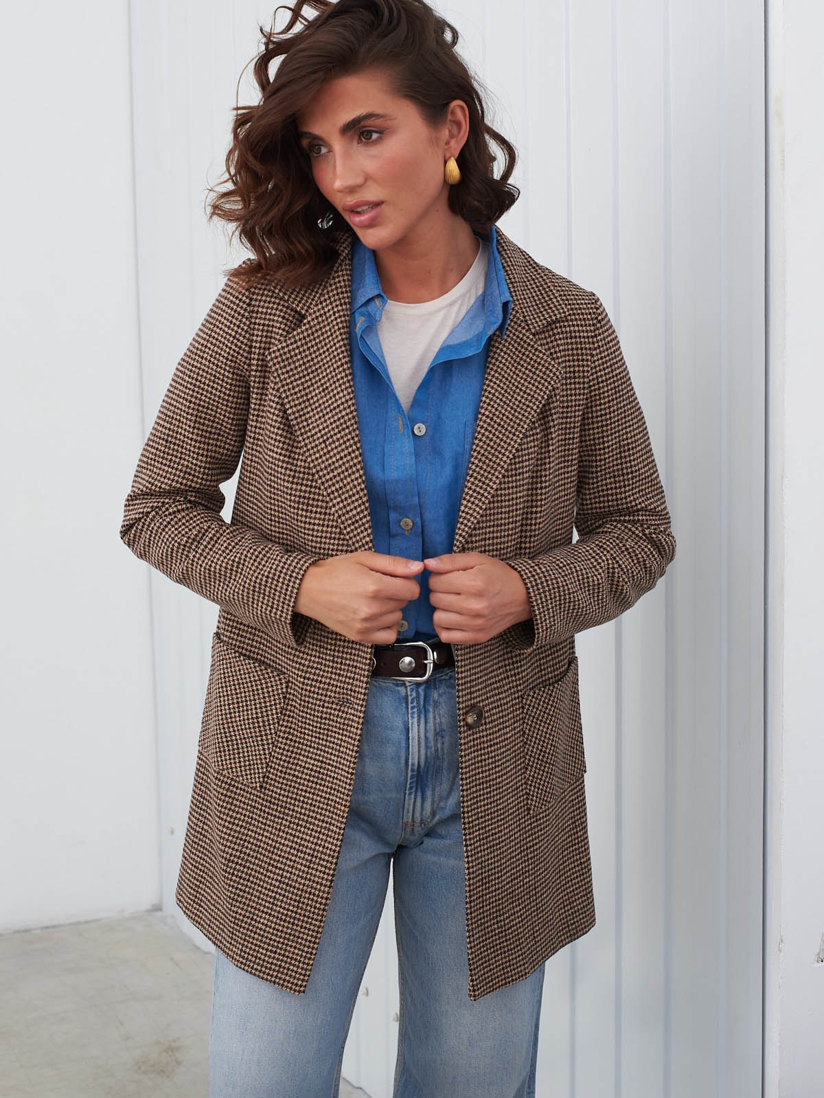 Твідовий піджак коричневий з принтом на спині | 84967 Твідовий піджак коричневий з принтом на спині | 84967