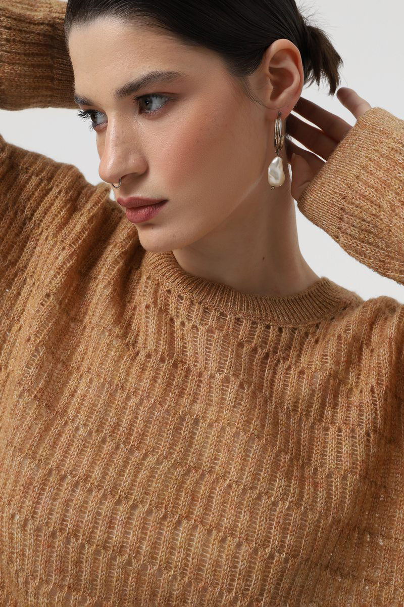 Напівпрозорий в'язаний джемпер кемел | 84800 Напівпрозорий в'язаний джемпер кемел | 84800