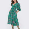Шовкове плаття-кльош зелене в принт | 84898 Шовкове плаття-кльош зелене в принт | 84898