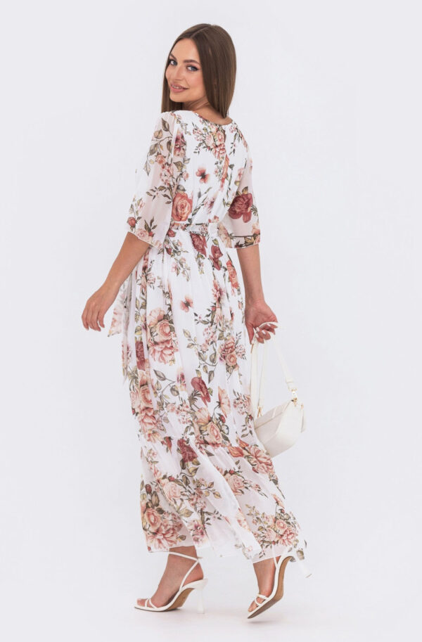 Шифонове плаття-максі біле в принт | 84916