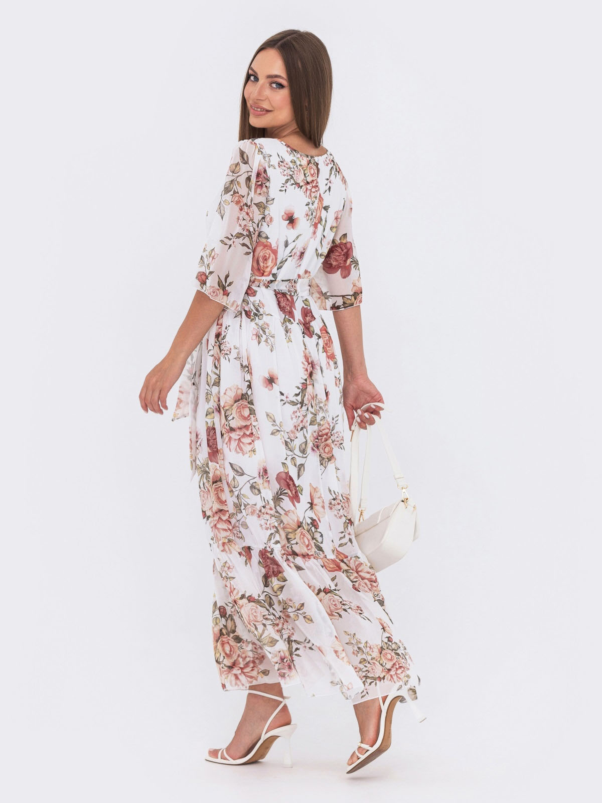 Шифонове плаття-максі біле в принт | 84916 Шифонове плаття-максі біле в принт | 84916