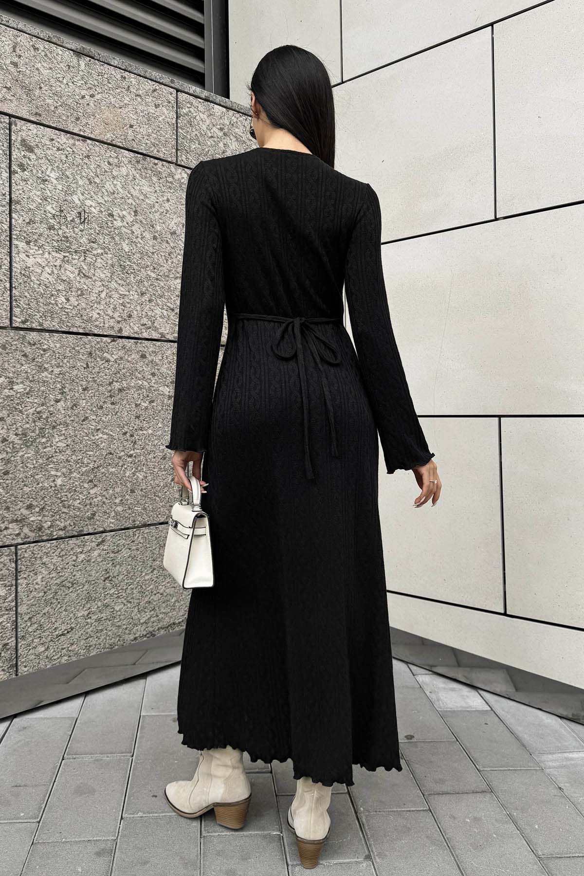 Довга в'язана сукня чорна з візерунком коси | 85318 Довга в'язана сукня чорна з візерунком коси | 85318