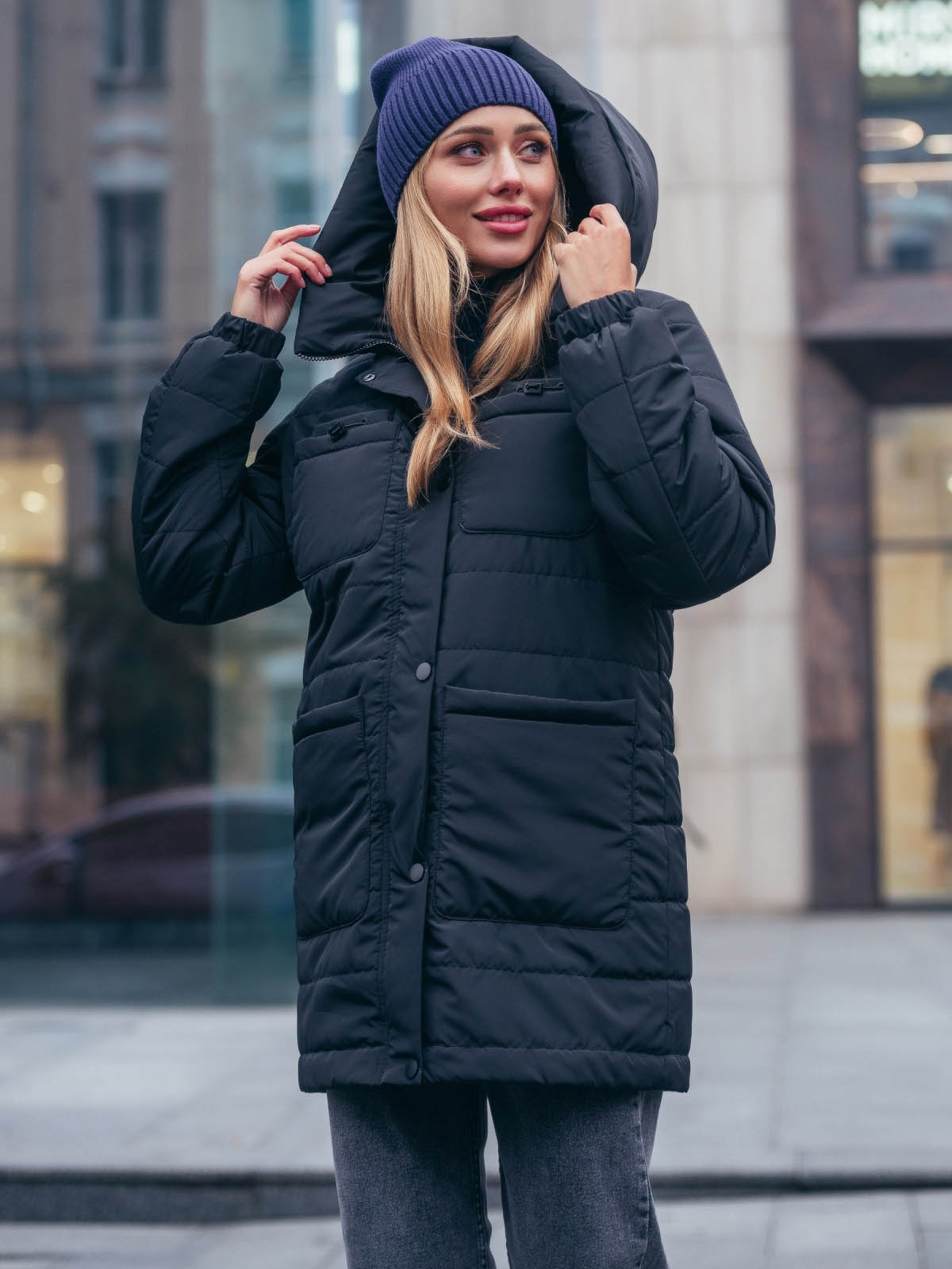 Демісезонна подовжена куртка чорна | 85213 Демісезонна подовжена куртка чорна | 85213