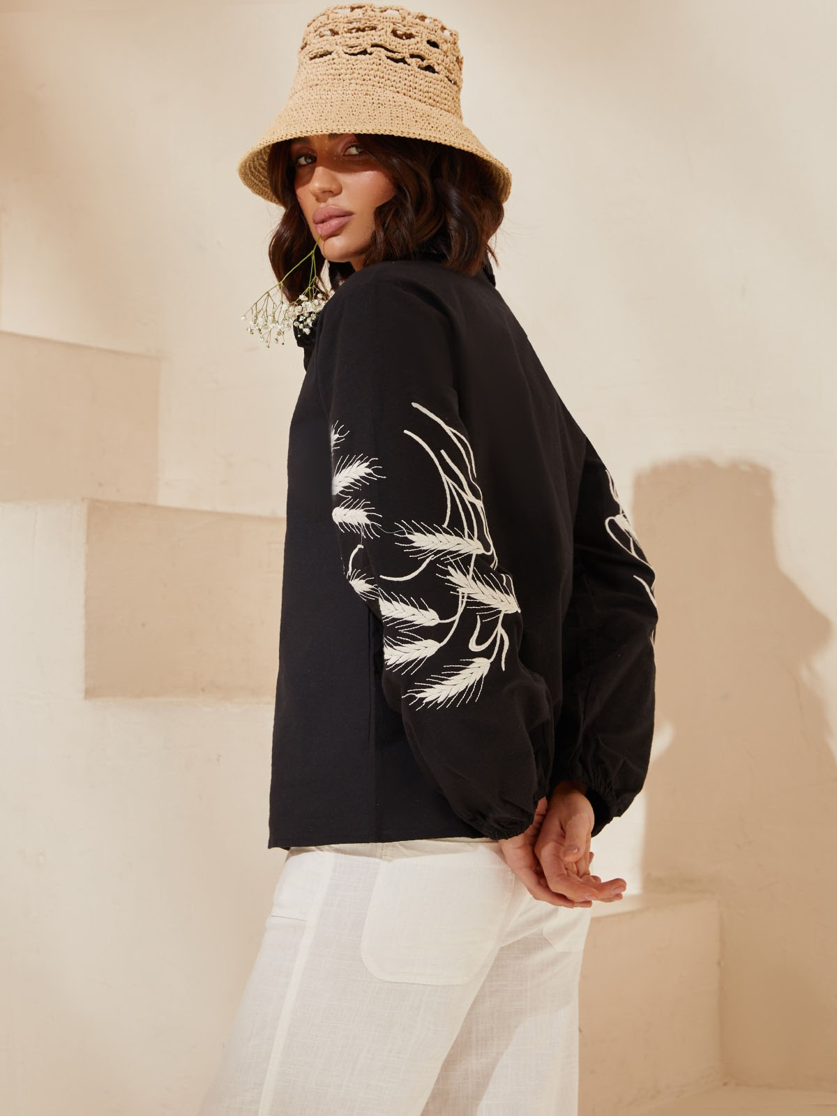 Сорочка з вишивкою Колоски чорна | 85365 Сорочка з вишивкою Колоски чорна | 85365