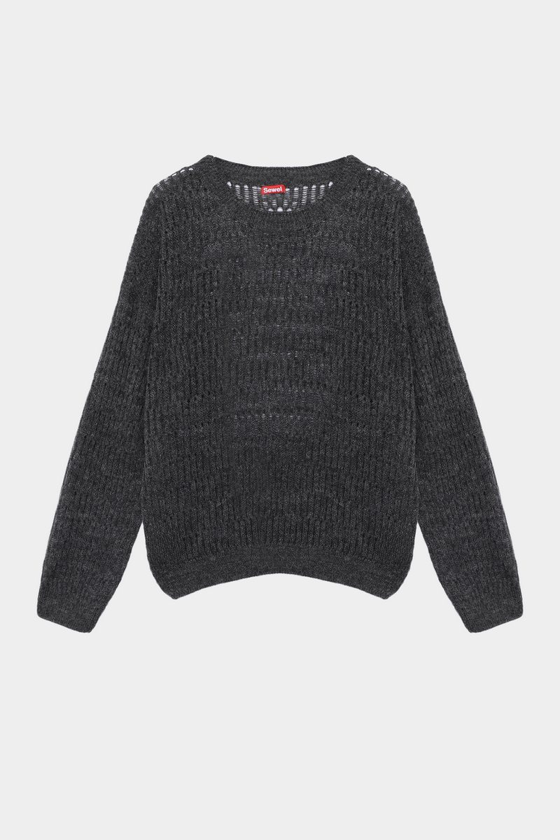 Напівпрозорий в'язаний джемпер темно-сірий | 84825