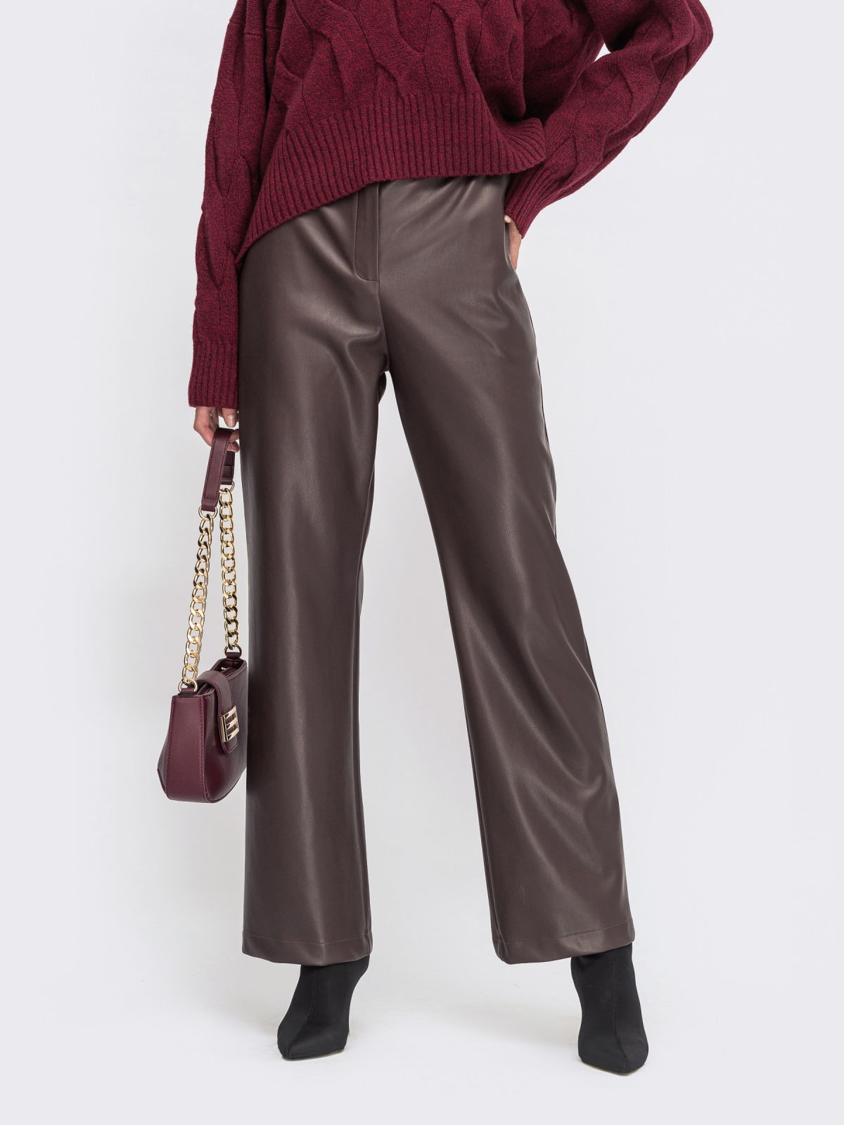 Прямі штани з екошкіри на замші коричневі | 86092 Прямі штани з екошкіри на замші коричневі | 86092