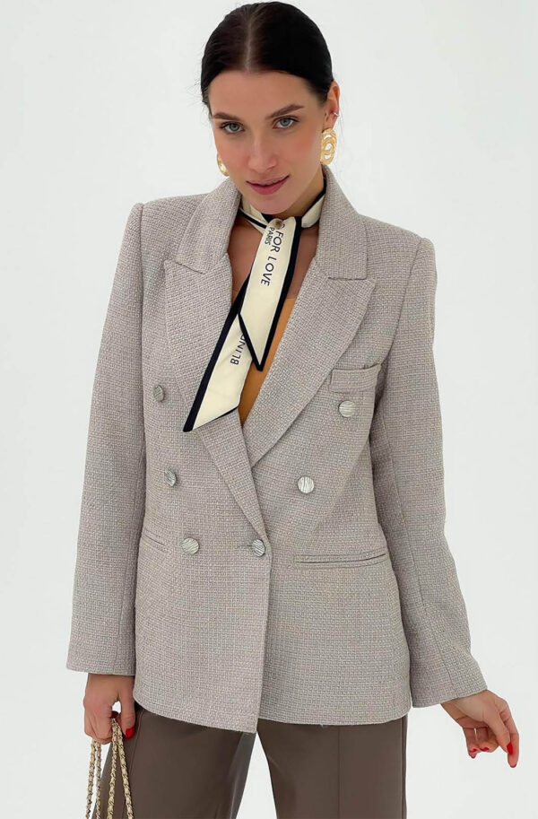 Твідовий двобортний жакет сірий | 85644