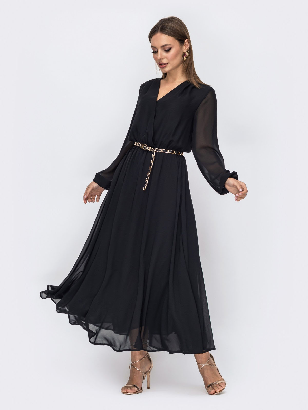 Святкова чорна шифонова сукня кльош | 86023