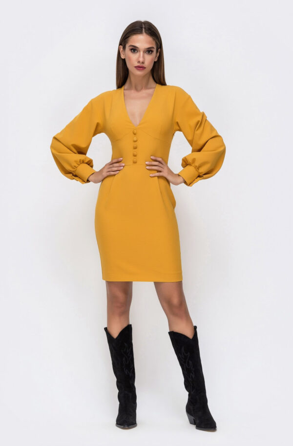 Демісезонна сукня-футляр гірчична | 85729