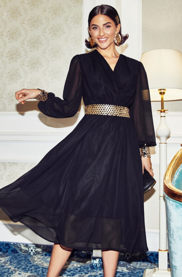 Святкова сукня шифонова чорна з паєтками | 86033