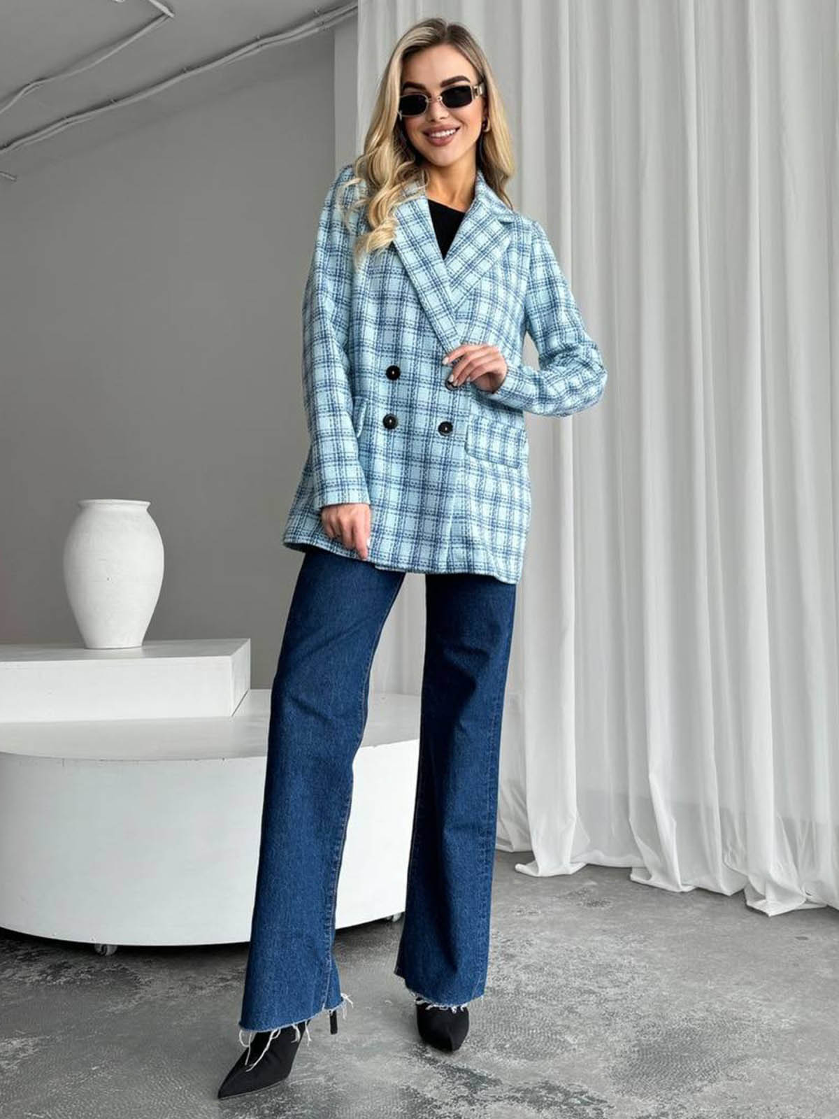 Твідовий піджак в клітинку блакитний | 85860 Твідовий піджак в клітинку блакитний | 85860