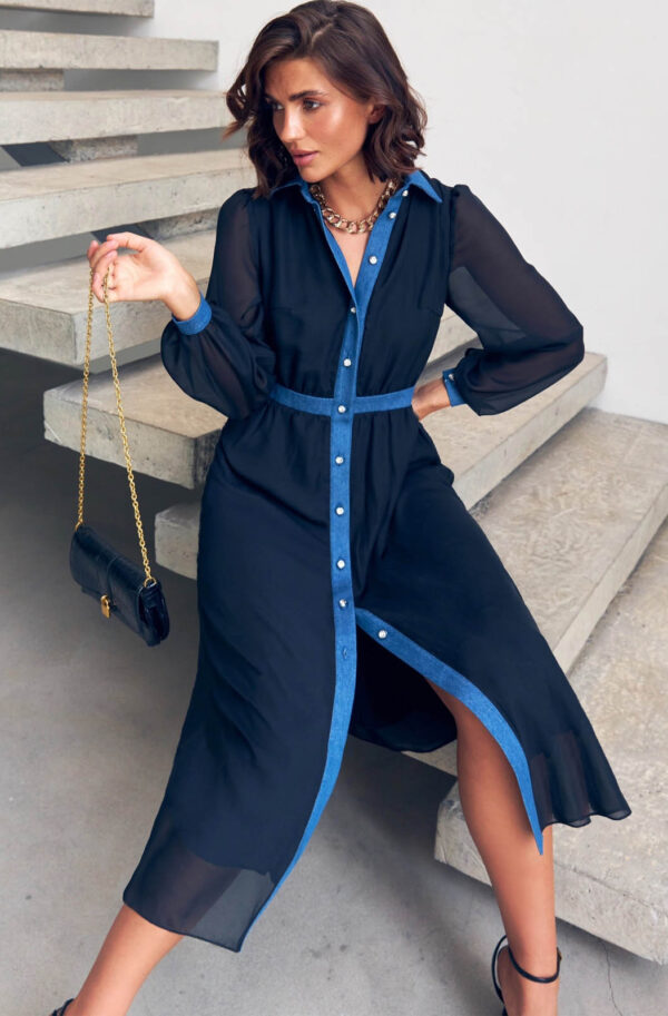 Шифонова сукня-сорочка чорна на підкладці | 85777