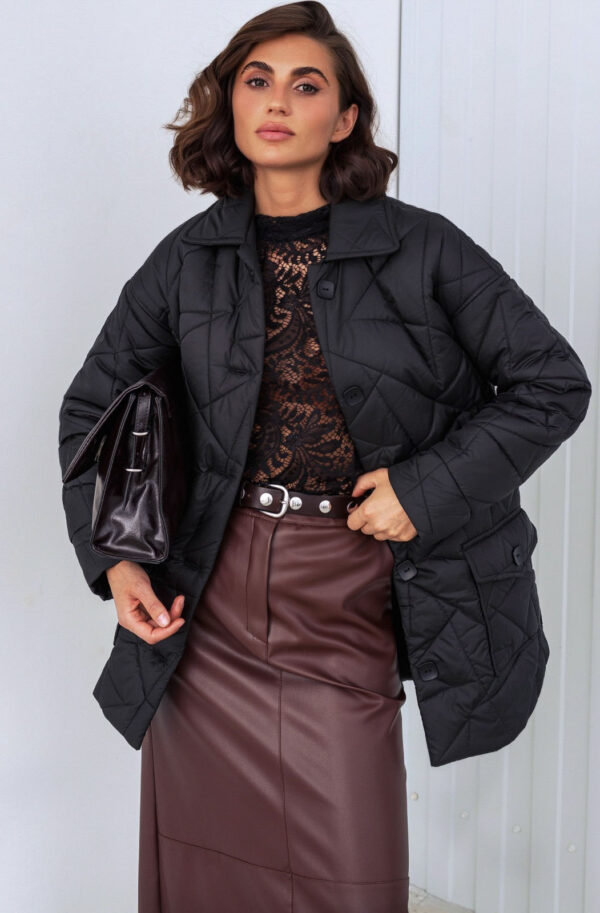 Стьобана куртка чорна прямого крою | 86056