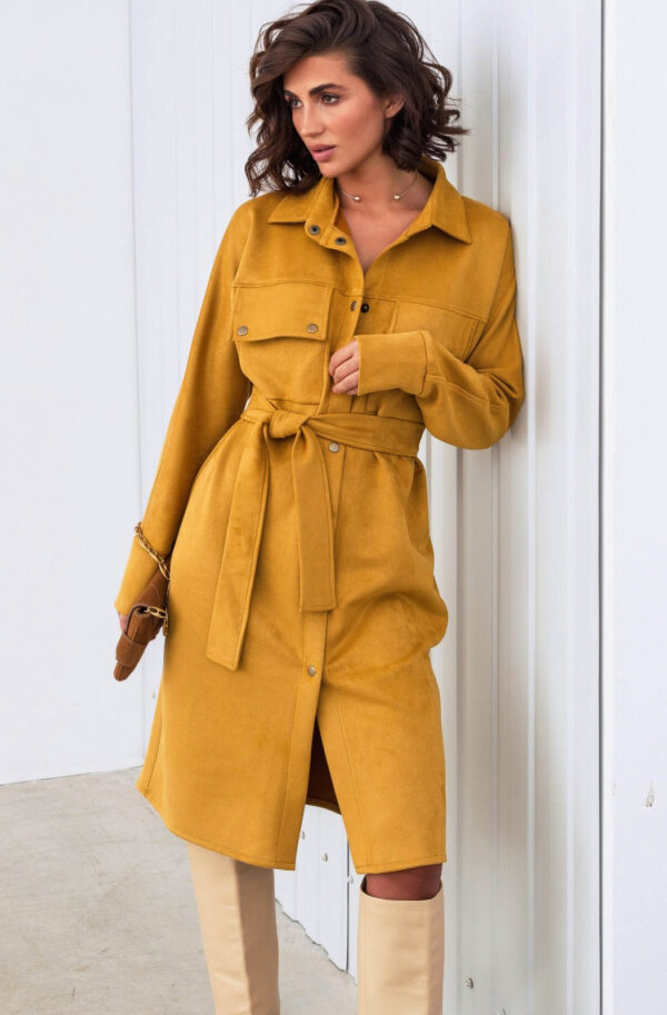 Стильна замшева сукня-сорочка гірчична | 85712