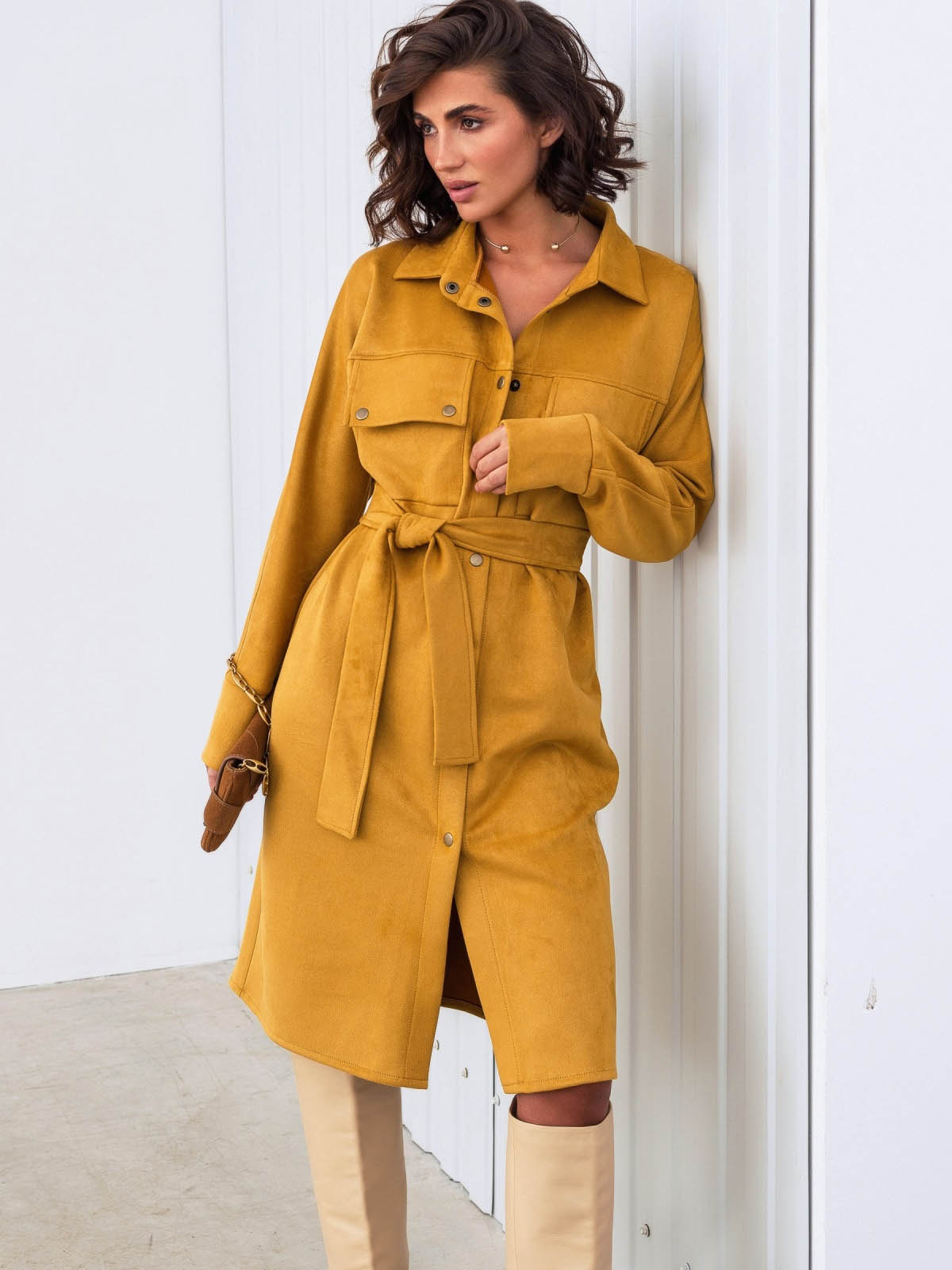 Стильна замшева сукня-сорочка гірчична | 85712 Стильна замшева сукня-сорочка гірчична | 85712