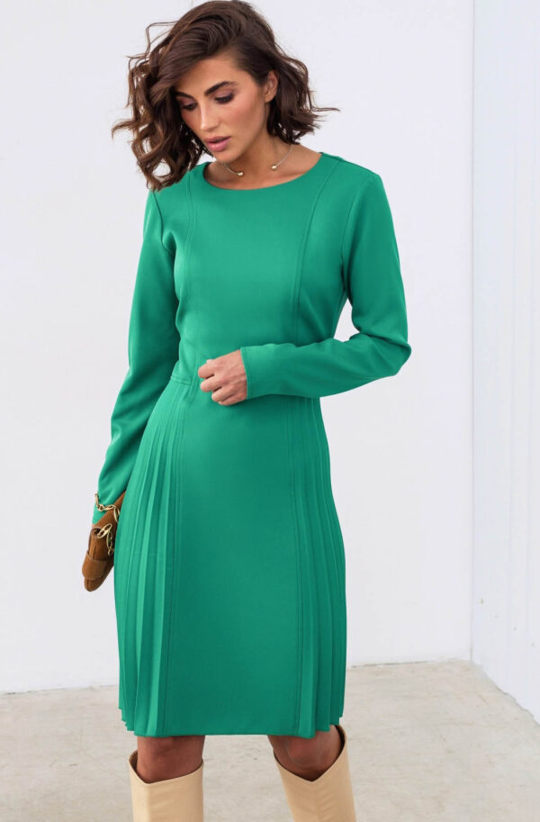 Ділова зелена сукня з гофрованими вставками | 85787