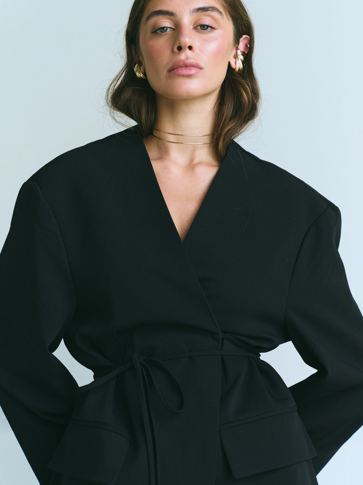 Жакет чорний на запах із зав'язками | 85973 Жакет чорний на запах із зав'язками | 85973