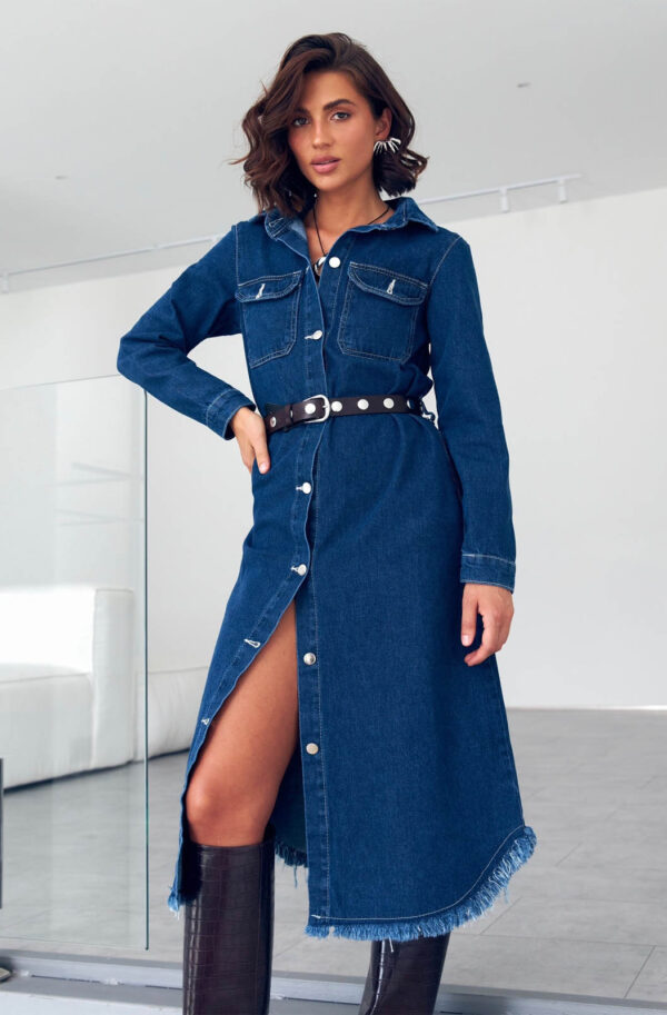 Джинсове плаття-сорочка міді синє | 85621