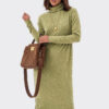 В'язана сукня-гольф з косами оливкова | 85813