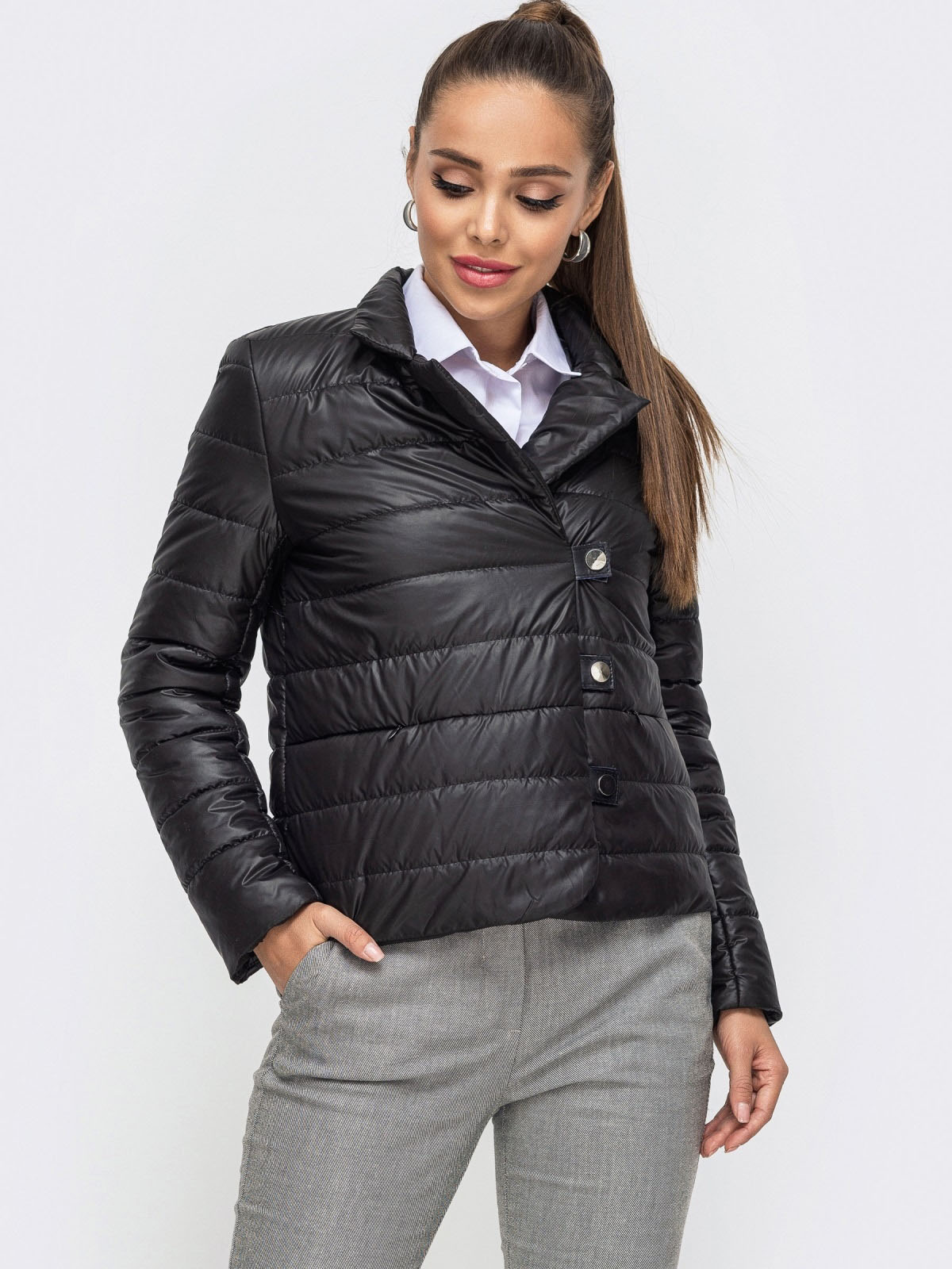 Демісезонна куртка з кишенями чорна | 85527 Демісезонна куртка з кишенями чорна | 85527