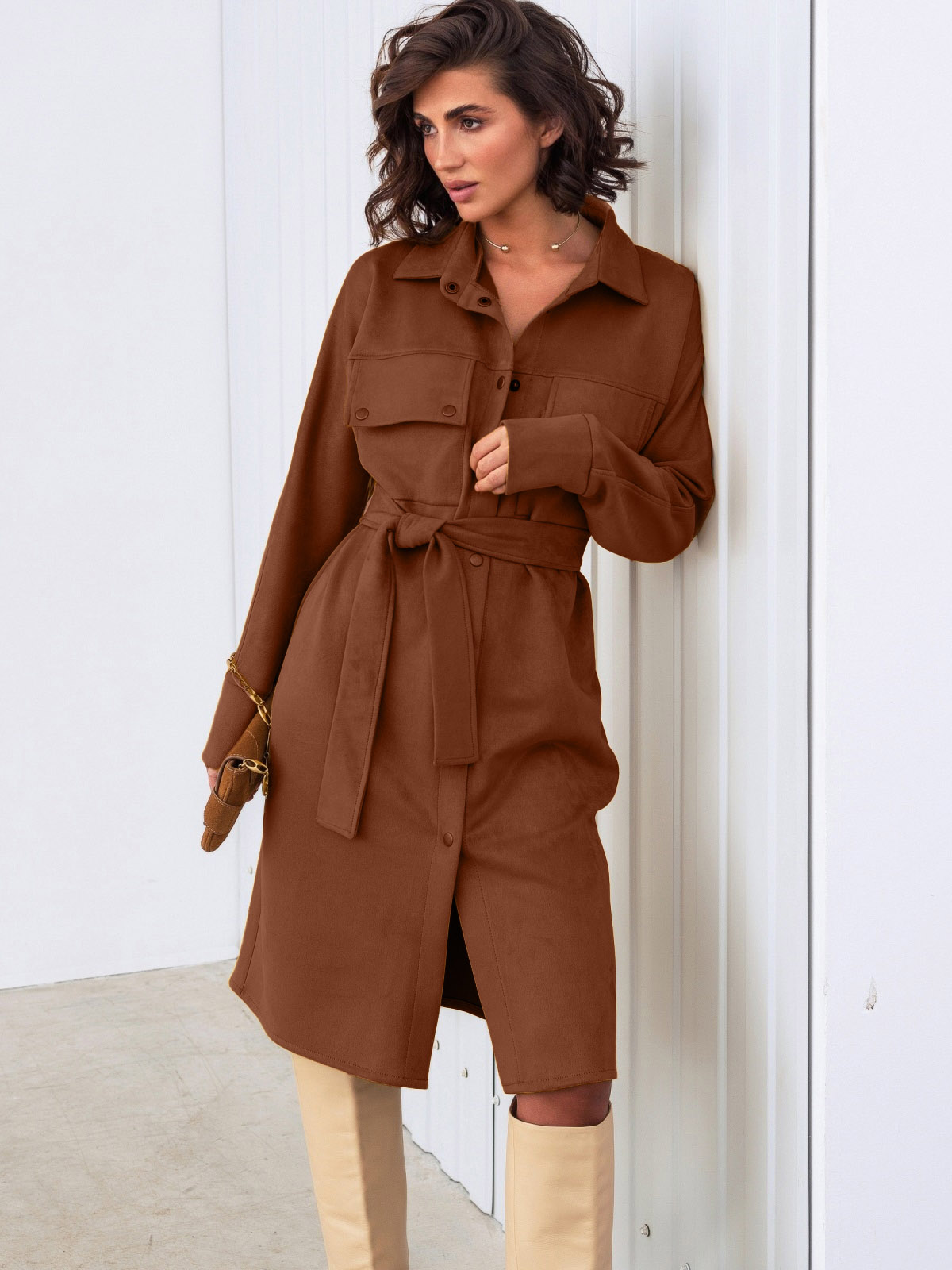 Стильна замшева сукня-сорочка коричнева | 85722 Стильна замшева сукня-сорочка коричнева | 85722