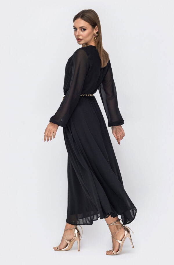 Святкова чорна шифонова сукня кльош | 86023