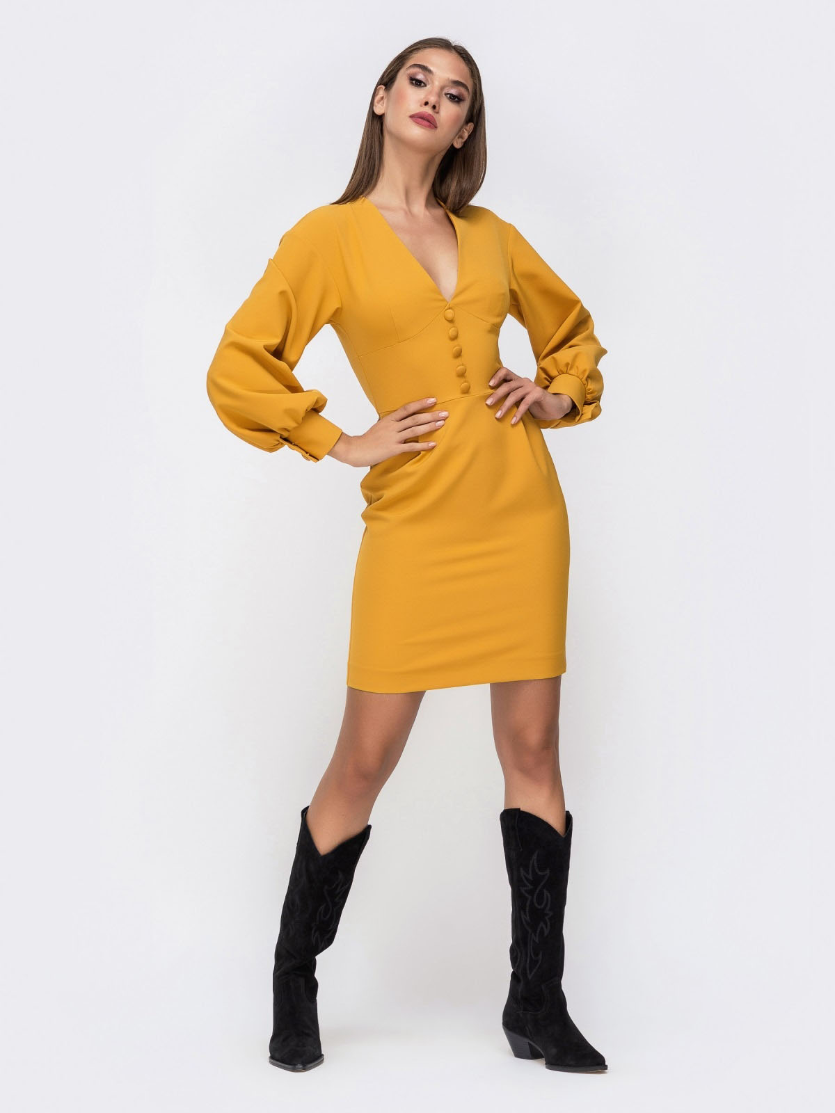 Демісезонна сукня-футляр гірчична | 85729 Демісезонна сукня-футляр гірчична | 85729