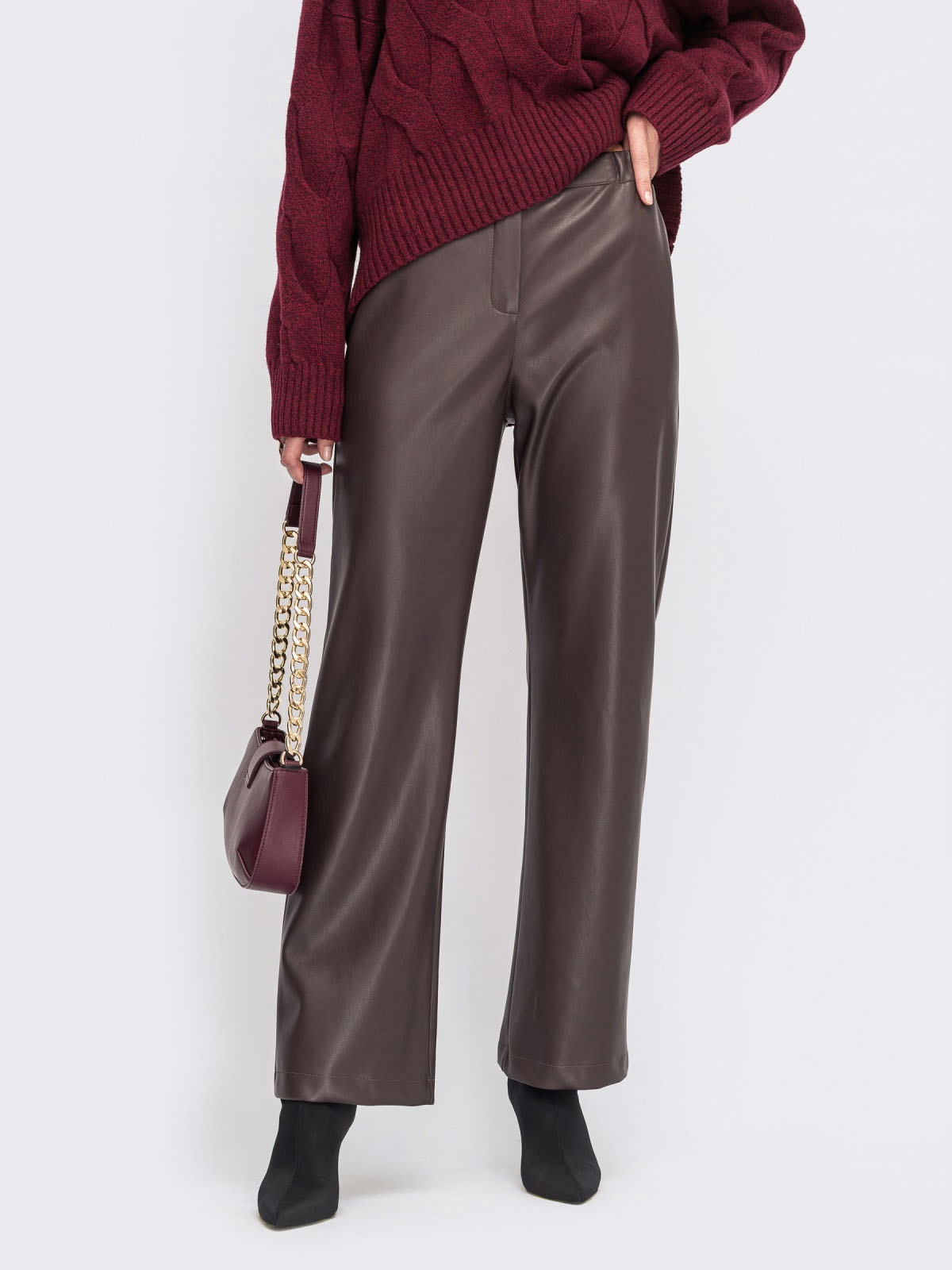 Прямі штани з екошкіри на замші коричневі | 86092 Прямі штани з екошкіри на замші коричневі | 86092