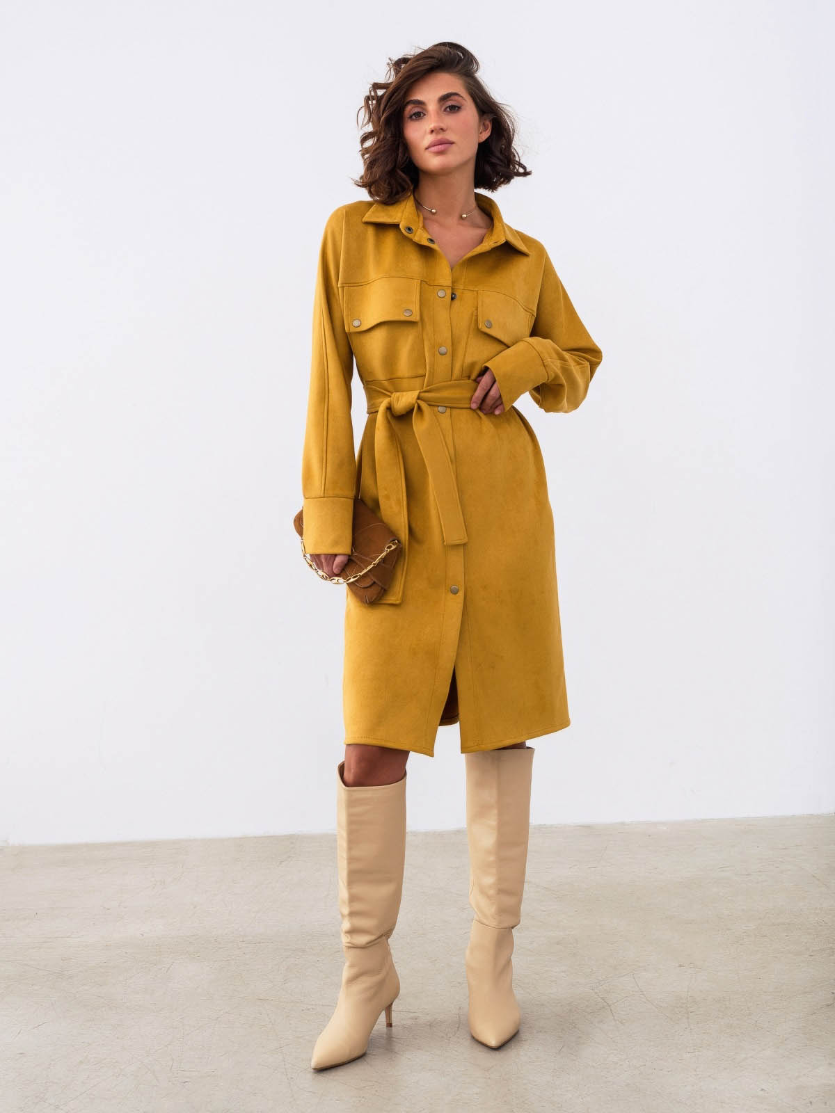 Стильна замшева сукня-сорочка гірчична | 85712 Стильна замшева сукня-сорочка гірчична | 85712